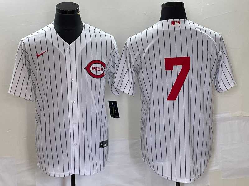 Mens Cincinnati Reds #7 Spencer Steer White 2022 Field of Dreams Cool Base Jersey